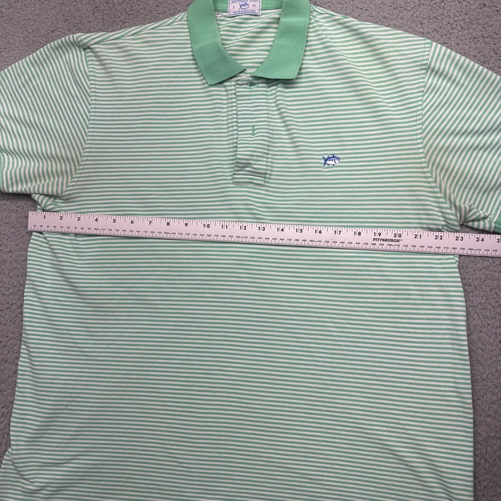 Southern Tide The Skipjack Mens Large Green Striped Polo Collared Golf Shirt - Picture 15 of 15